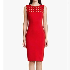 Akris Punto Dot Appliqué Ponte Red Sheath Dress